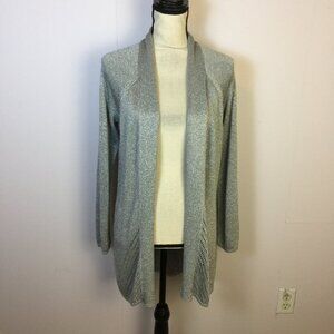 Chico's Cardigan Sweater Size 1 Womans M Silver Metallic Open Front Long Sleeve